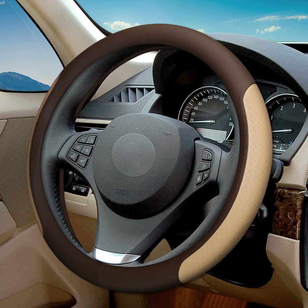 Microfiber Leather Steering Wheel Cover, Classic Embossing, Anti-Slip, Breathable, 15 Inch, Gray