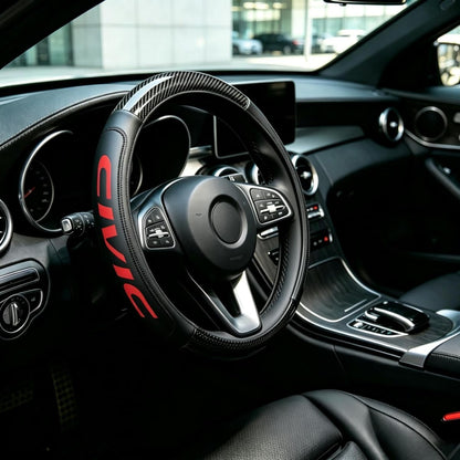 Carbon Fiber PU Leather Steering Wheel Cover Compatible with Honda Civic car Accessories,Non-Slip, Breathable 15-16.5 inch