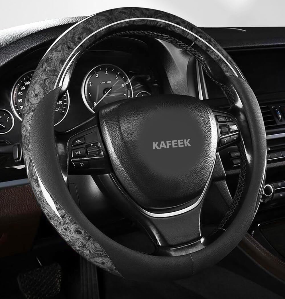 KAFEEK Wood Grain Steering Wheel Cover, 14 1/2-15 Inch, Brown