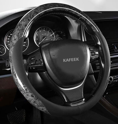 KAFEEK Wood Grain Steering Wheel Cover, 14 1/2-15 Inch, Brown