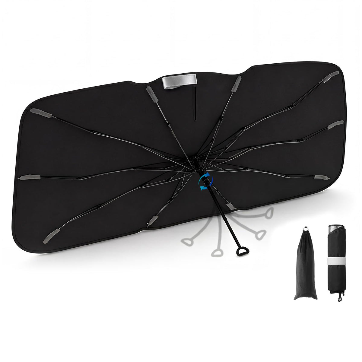 3W Windshield Sun Shade Umbrella, Medium 57.1" x 31.9", Graphene Coated