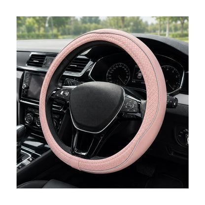 Car Steering Wheel Cover, 15 Inch Anti-Slip Breathable Leather Auto Steering Wheel Protector, Full Surround Soft Steering Wheel Cover for Men Women, Car Interior Accessories (Black & Purple)