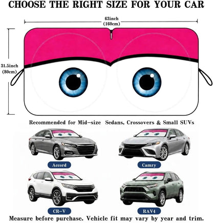 Car Windshield Sun Shade, Universal Fit Midsized Sedan SUV, Cute Pink