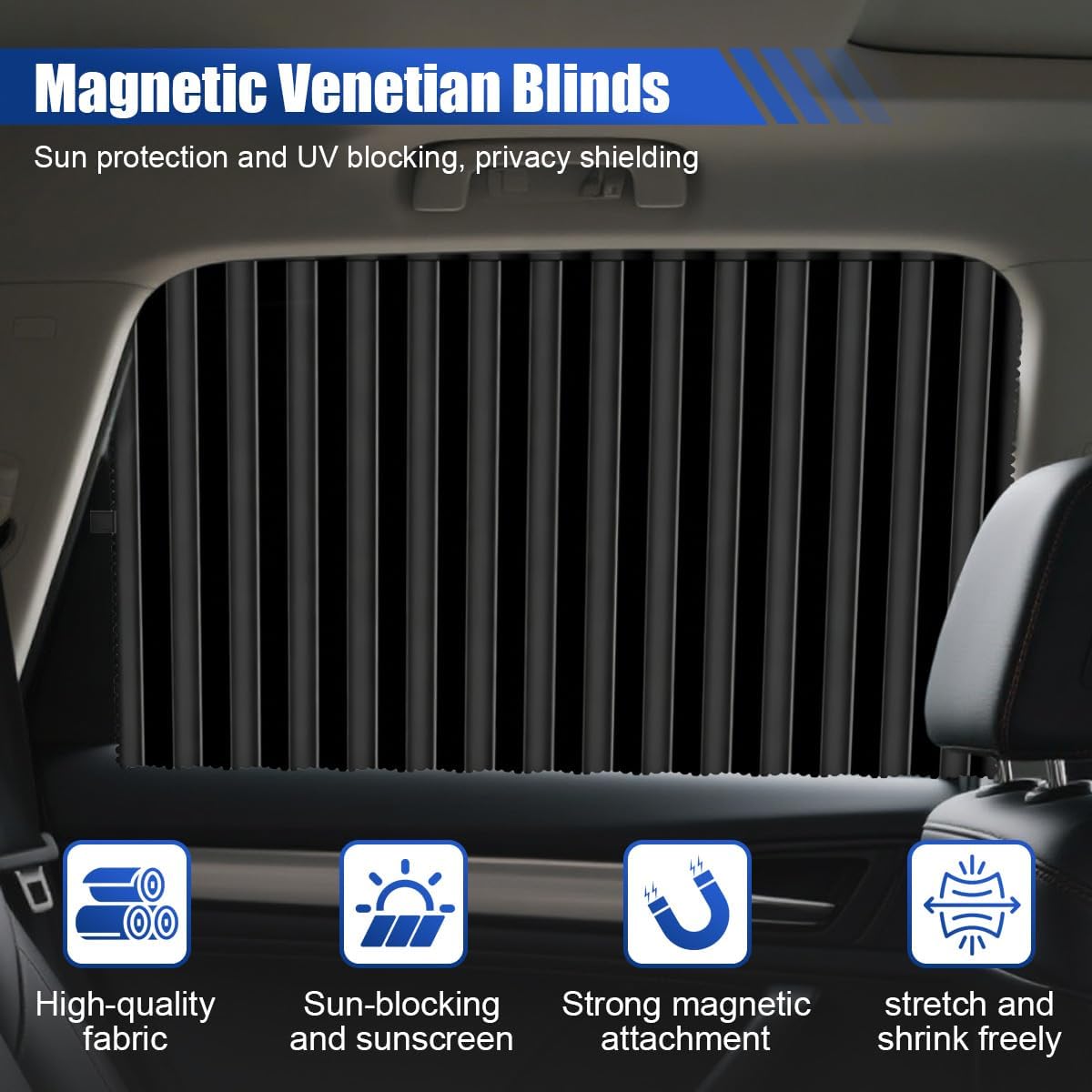 2PCS Car Side Window Sun Shades, Magnetic Car Window Curtains, Black