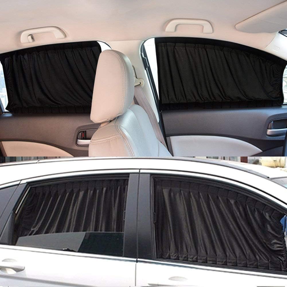 Ejoyous Car Side Window Sun Shade, 2 Pack Adjustable Sunshade Drape Visor Valance Curtain Shade to Keep The Vehicle Cool and Car Interior(Black)