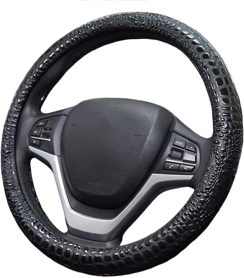 Premium Leather Steering Wheel Cover with Air Holes – Non-Slip Rubber Grip, Universal Fit for Cars (Black)