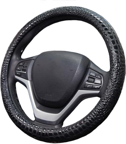 Premium Leather Steering Wheel Cover with Air Holes – Non-Slip Rubber Grip, Universal Fit for Cars (Black)
