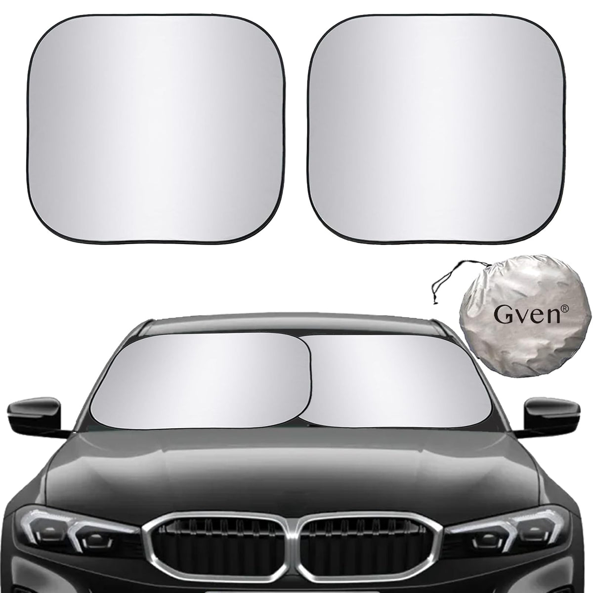 Gven Windshield Sun Shade 2pcs with Bonus Car Sunshade for Front Window Shades 2025 Technology Reflect UV and Heat Sun Visor Automotive Interior Sun Protection (Leopard, M)