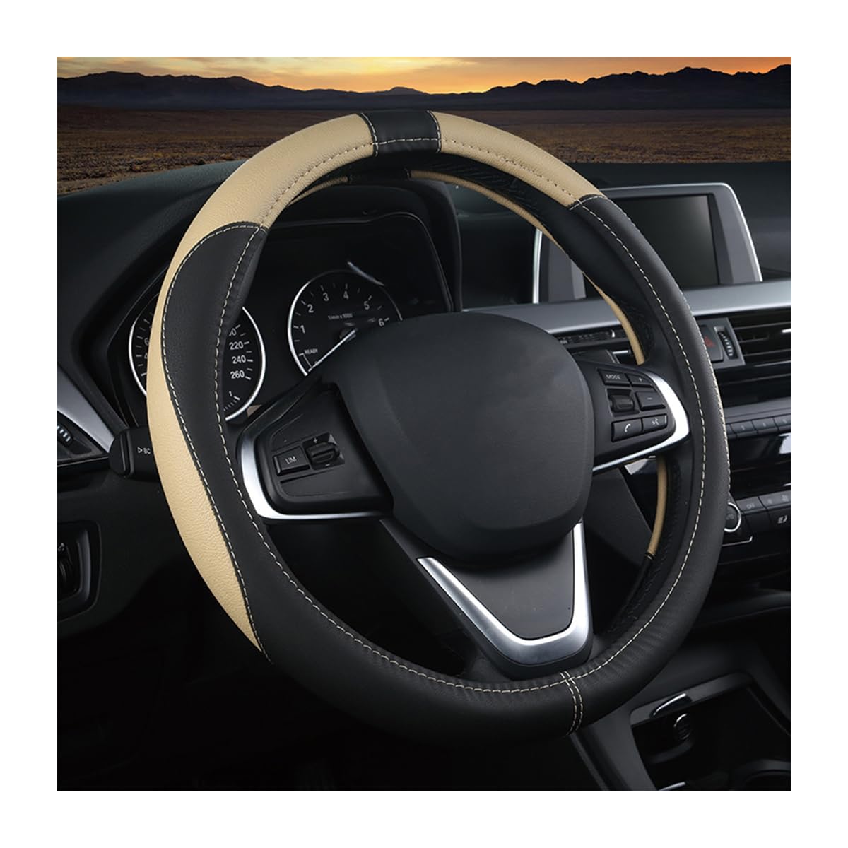 BESULEN 15 Inch Steering Wheel Cover Soft Leather Protector Black/Coffee