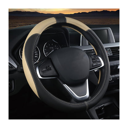 BESULEN 15 Inch Steering Wheel Cover Soft Leather Protector Black/Coffee