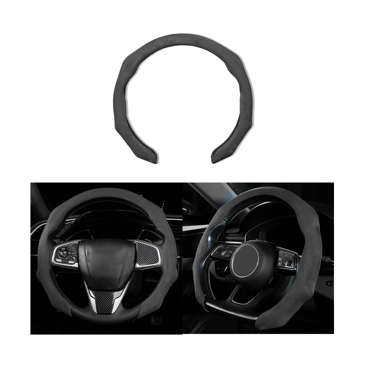 Mandark 15 Inch Car Steering Wheel Cover, Non-Slip, Black