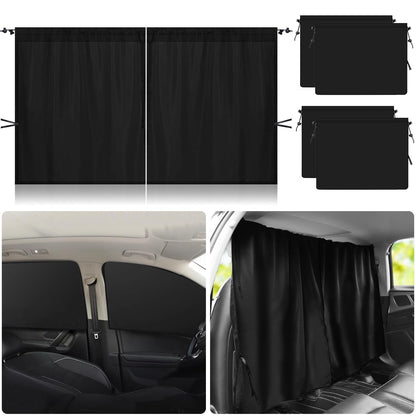 5Pcs Car Window Curtains, 4Pcs Car Side Window Shades & Car Divider Curtain