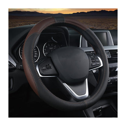 BESULEN 15 Inch Steering Wheel Cover Soft Leather Protector Black/Coffee