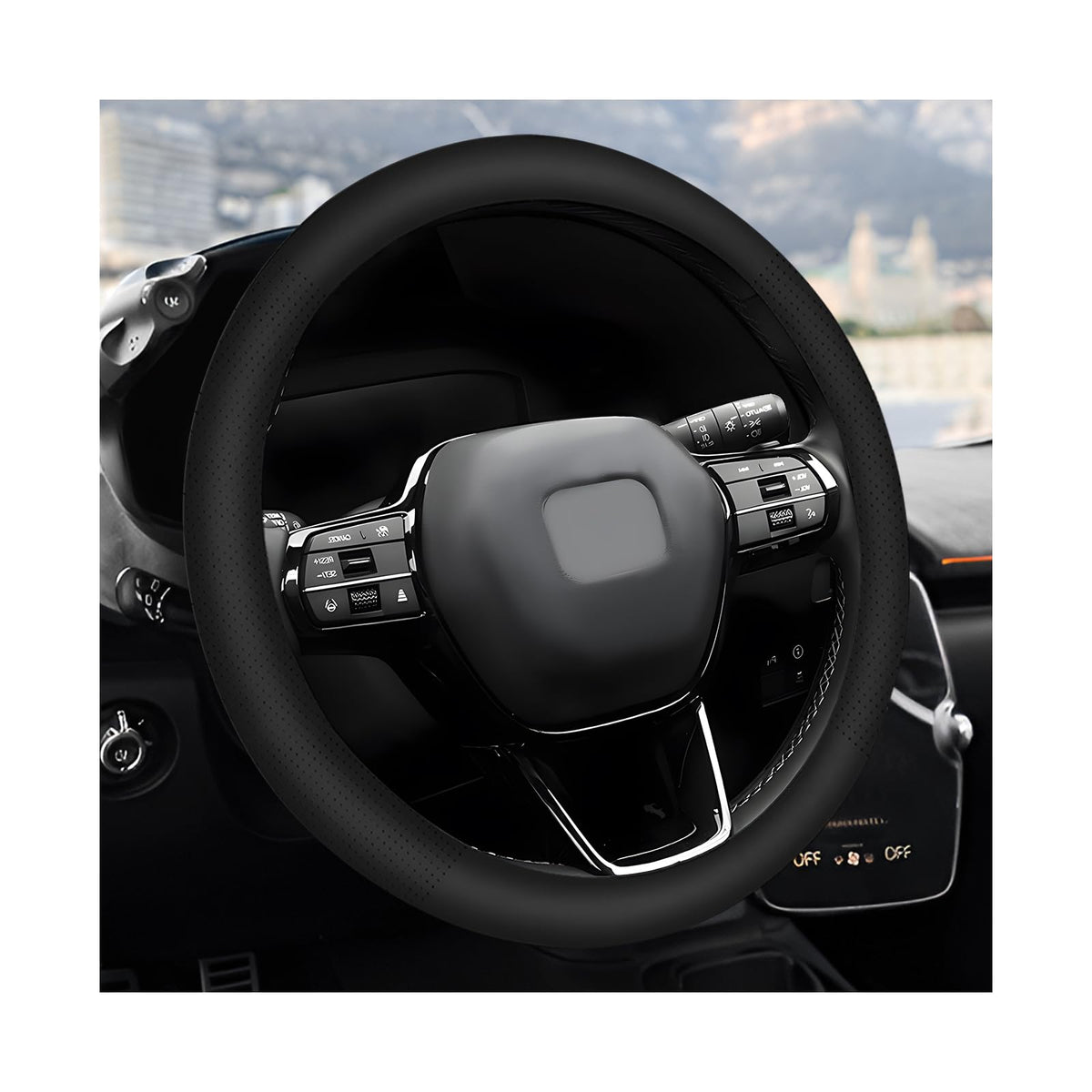 Car Steering Wheel Cover, 15" Breathable Leather Auto Wheel Protector with Comfortable Grip, Non-Slip Perforated Steering Wheel Protective Cover for SUV Truck Sedan Van (Gray)