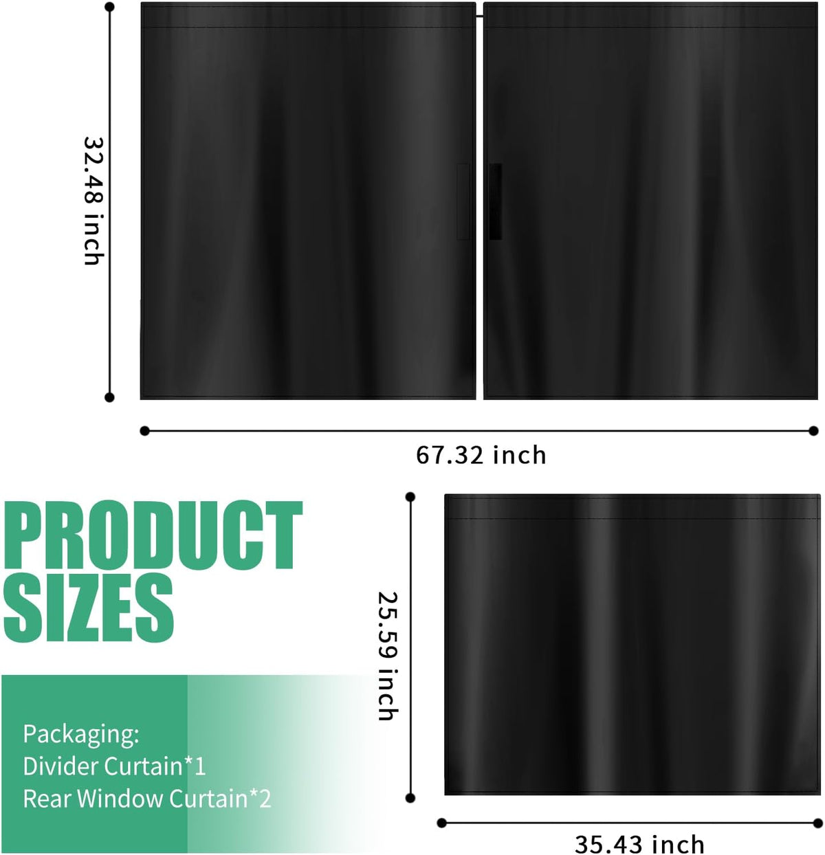 3PCS Extra Large Car Privacy Curtains Kit,Black Coated Car Window Shades Block Sunlight & Protect Privacy,Upgraded Rear/Divider Cars Curtains for Most Sedans SUVs