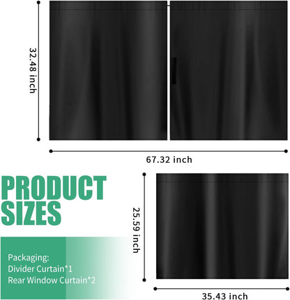 3PCS Extra Large Car Privacy Curtains Kit,Black Coated Car Window Shades Block Sunlight & Protect Privacy,Upgraded Rear/Divider Cars Curtains for Most Sedans SUVs