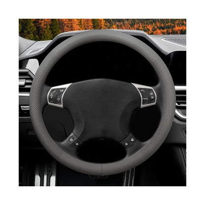 Car Steering Wheel Cover, 15" Breathable Leather Auto Wheel Protector with Comfortable Grip, Non-Slip Perforated Steering Wheel Protective Cover for SUV Truck Sedan Van (Gray)