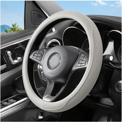 Zpana 14.5-15" Car Steering Wheel Cover, Breathable Soft Leather, White