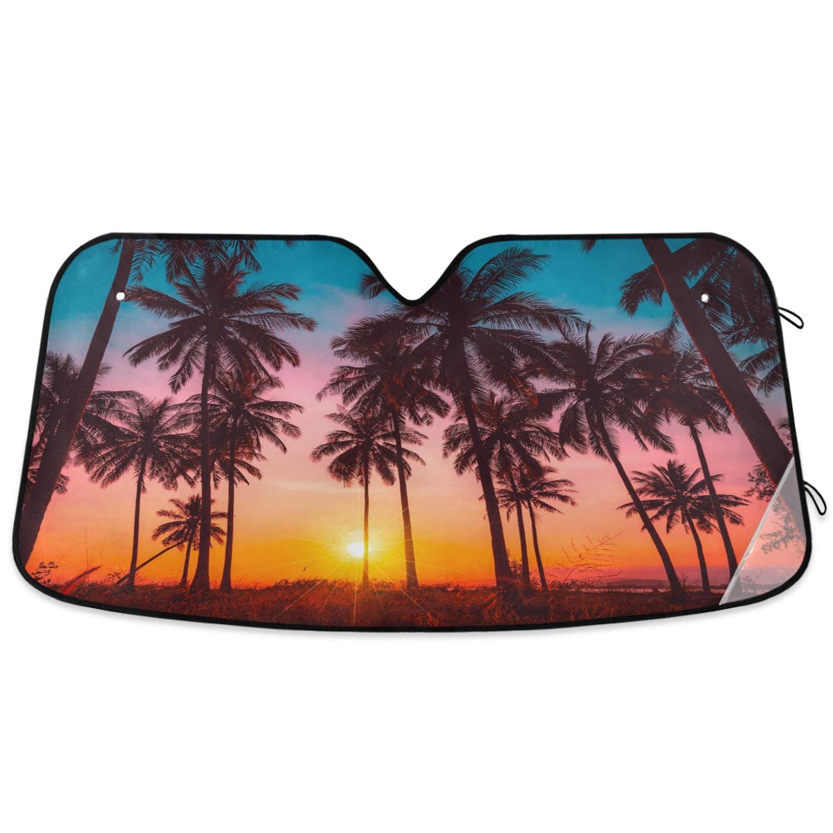 Black Leopard Car Windshield Sun Shade African Animal Skin Print Foldable UV Ray Sun Visor Protector Sunshade to Keep Your Vehicle Cool (51" x 27")