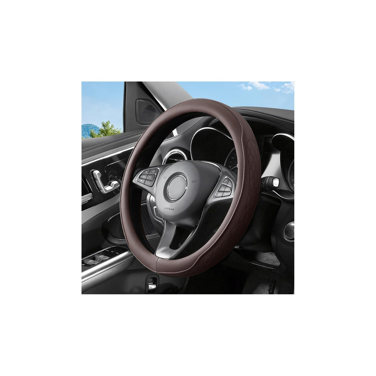 Zpana 14.5-15" Car Steering Wheel Cover, Breathable Soft Leather, White