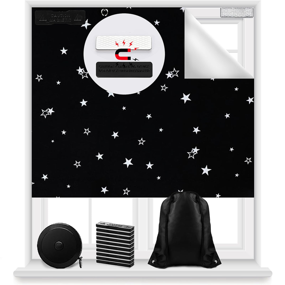 100% Blackout Blind Magnetic Window Cover,Cuttable Black Out Curtain 118x57