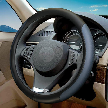 Microfiber Leather Steering Wheel Cover, Classic Embossing, Anti-Slip, Breathable, 15 Inch, Gray