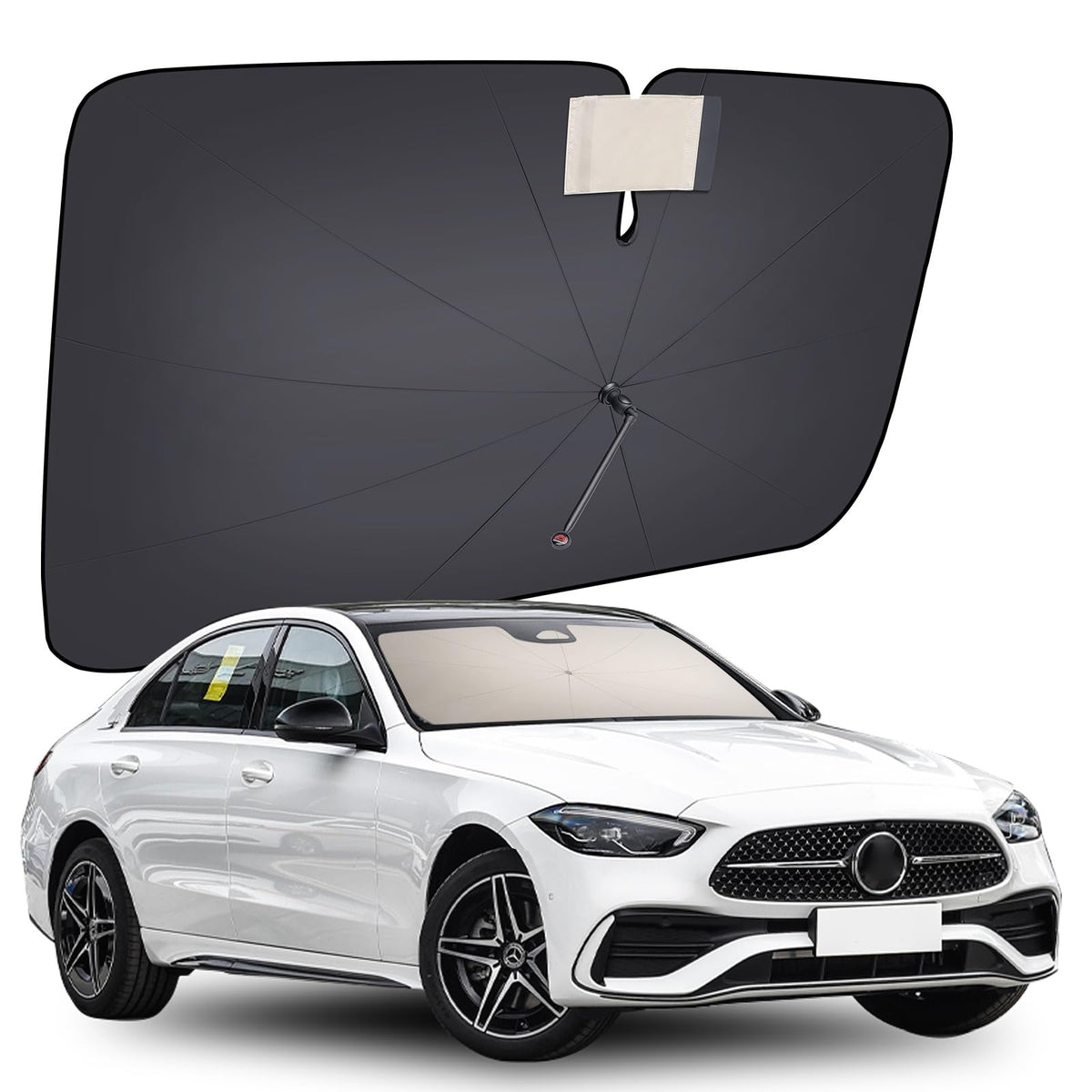 [2026 Upgrade] Coverado Windshield Sun Shade, UPF80+ Sunshade for Car Windshield Blocks Heat & UV Rays, Thickened Vinyl Coating Keep Cool Protect Interior, M 57”x32” for Sedans/SUVs