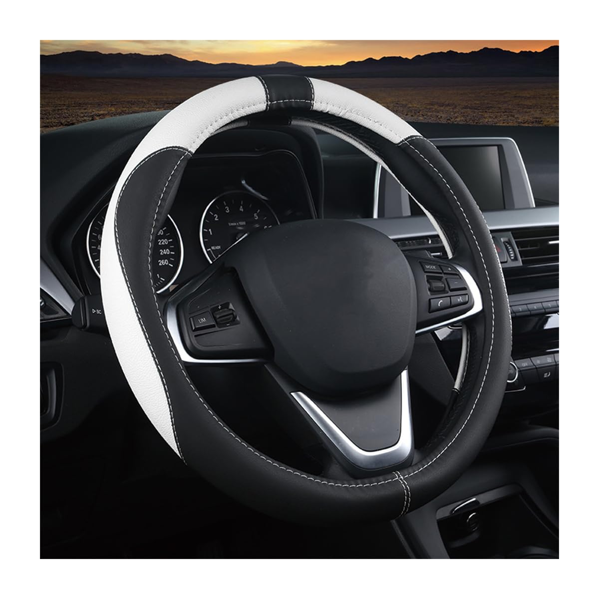 BESULEN 15 Inch Steering Wheel Cover Soft Leather Protector Black/Coffee