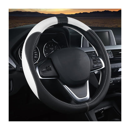 BESULEN 15 Inch Steering Wheel Cover Soft Leather Protector Black/Coffee