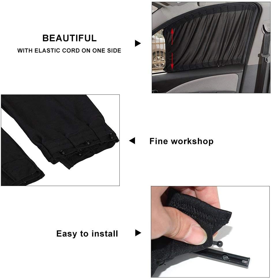 Ejoyous Car Side Window Sun Shade, 2 Pack Adjustable Sunshade Drape Visor Valance Curtain Shade to Keep The Vehicle Cool and Car Interior(Black)
