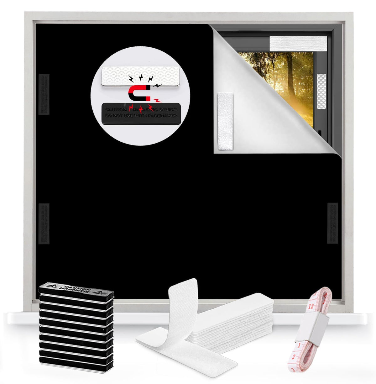100% Blackout Blind Magnetic Window Cover,Cuttable Black Out Curtain 118x57