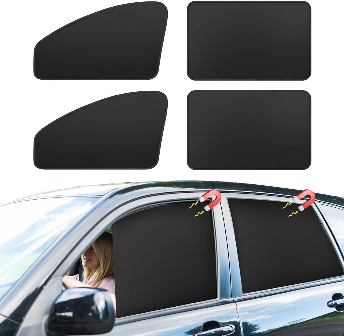 Magnetic Car Window Shades - 100% Block Light Window Tint - 4Pcs