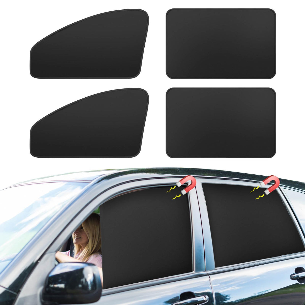 Magnetic Car Window Shades - 100% Block Light Window Tint - 4Pcs