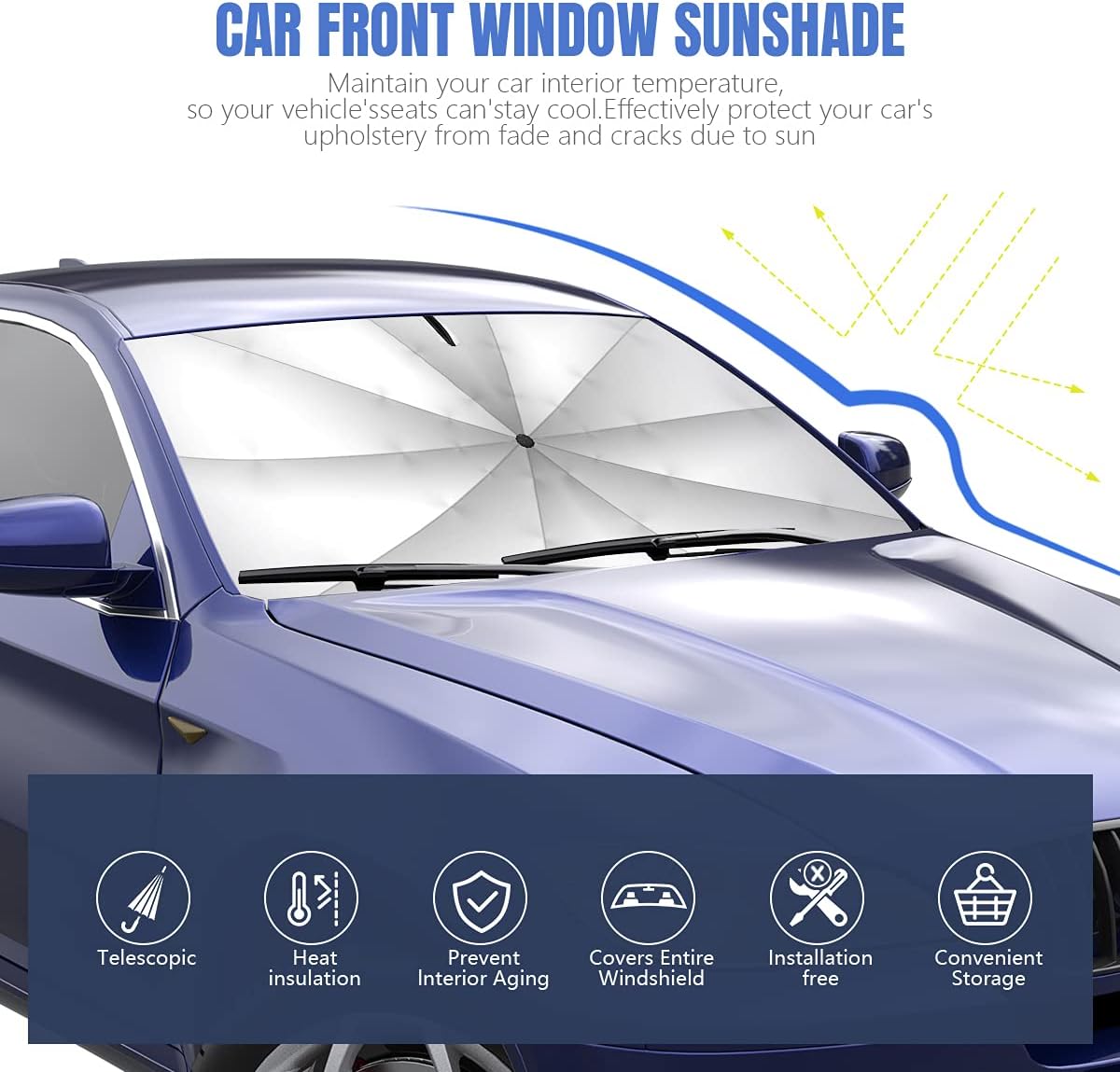 Sedan SUV Car Sun Shade for Windshield, Blocks UV Rays & Sun Heat