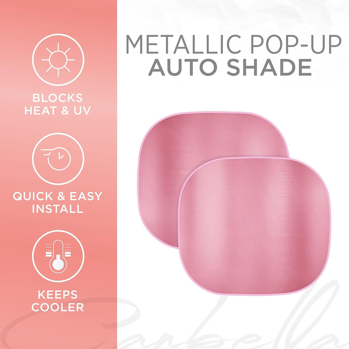 Carbella 2PC Metallic Pink Car Windshield Sun Shade - Car Accessories Sunshade for Windshield - Blocks UV Rays Sun Visor for Window Protector - Easy Setup Keeps Your Vehicle Cool - 31.75 x 28.76