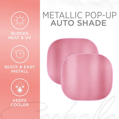 Carbella 2PC Metallic Pink Car Windshield Sun Shade - Car Accessories Sunshade for Windshield - Blocks UV Rays Sun Visor for Window Protector - Easy Setup Keeps Your Vehicle Cool - 31.75 x 28.76