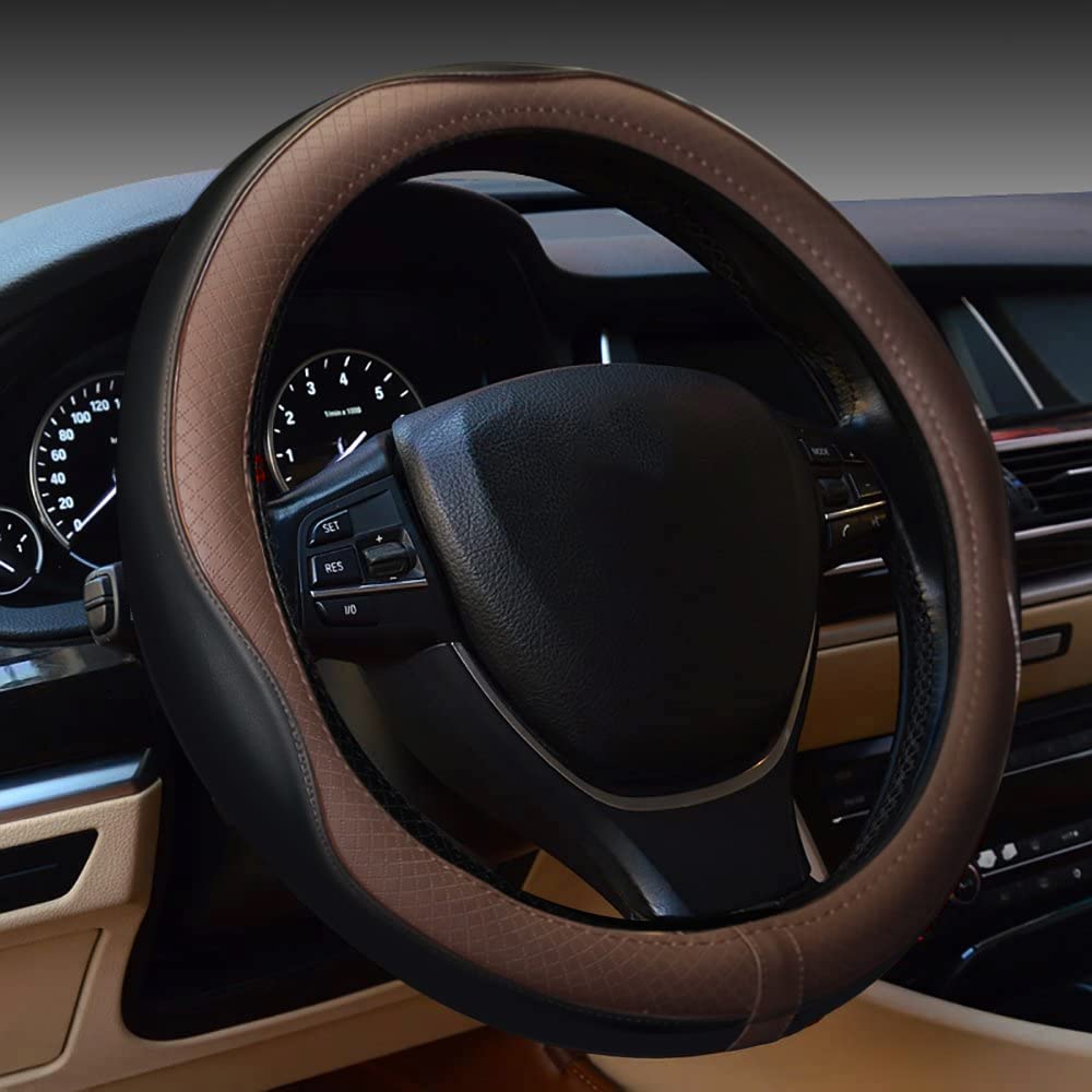 Gomass Car Steering Wheel Cover, Anti-Slip, Safety, Soft, Breathable, Heavy Duty, Thick, Full Surround, Sports Style (Black with Purple line)