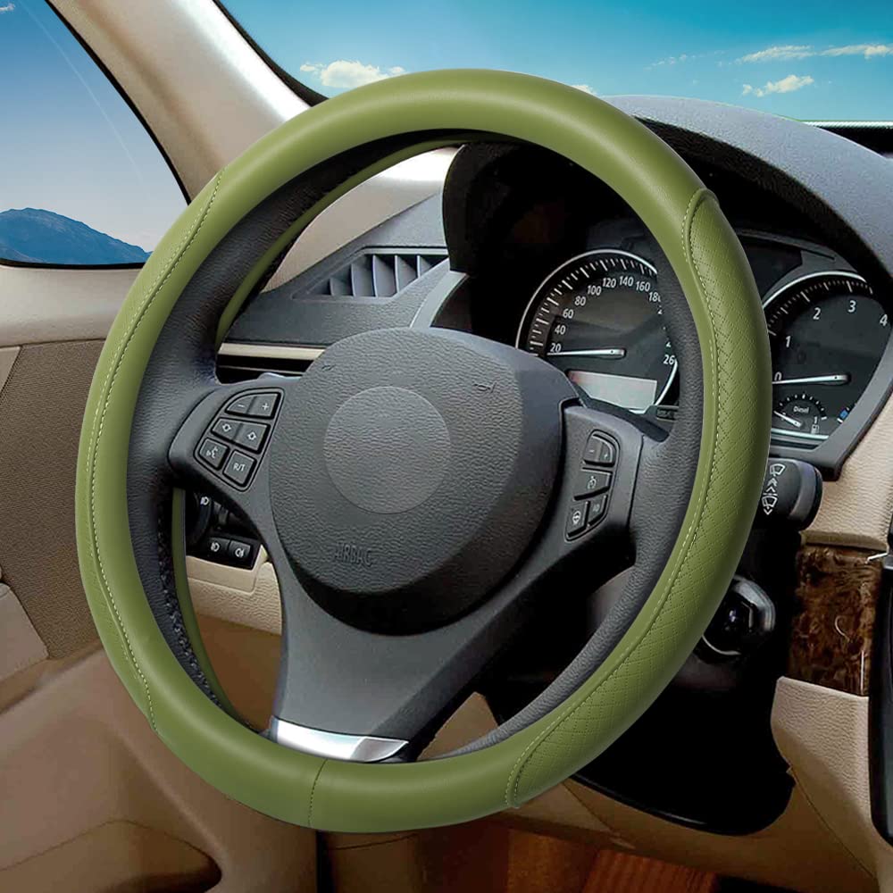 Microfiber Leather Steering Wheel Cover, Classic Embossing, Anti-Slip, Breathable, 15 Inch, Gray