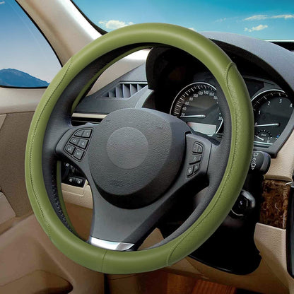 Microfiber Leather Steering Wheel Cover, Classic Embossing, Anti-Slip, Breathable, 15 Inch, Gray