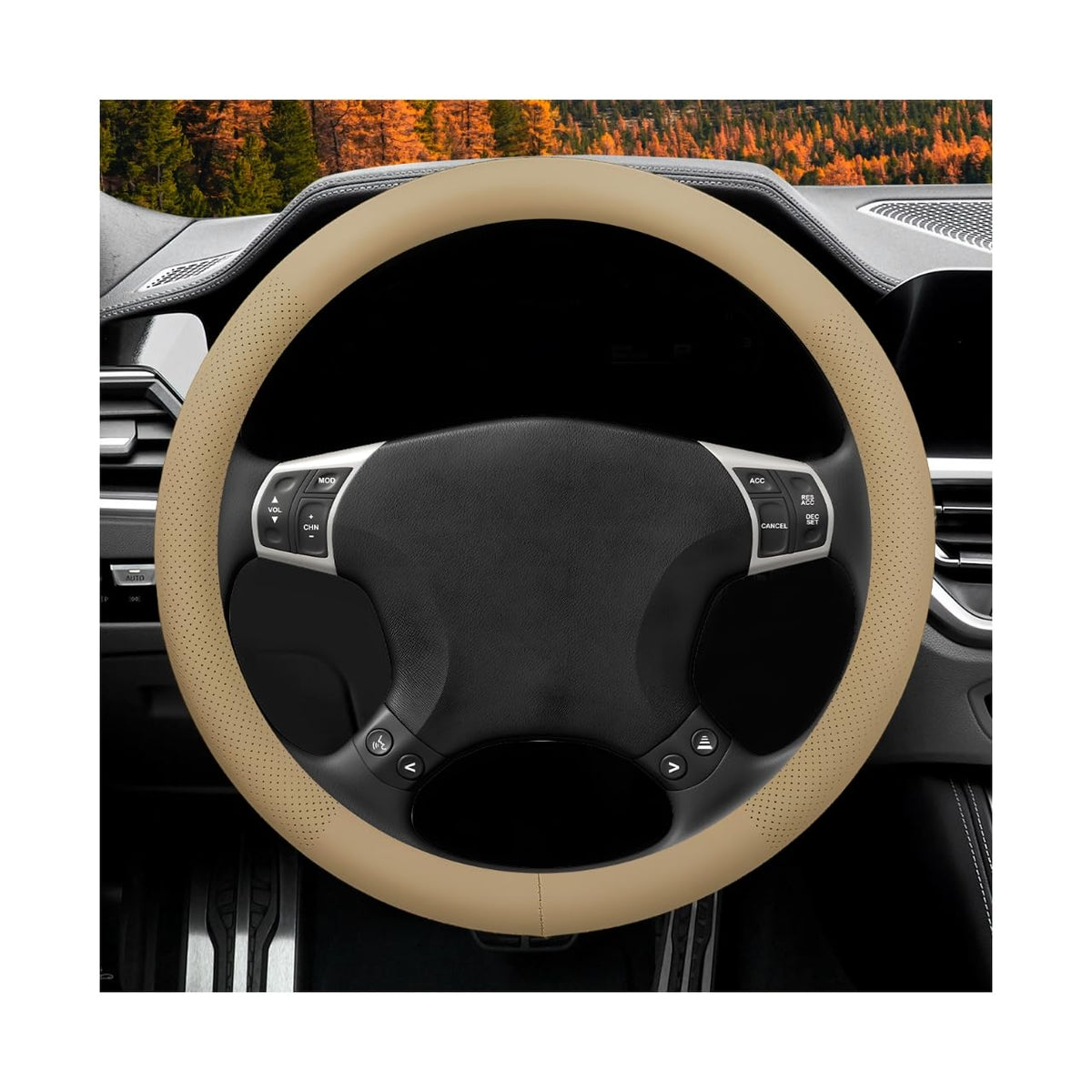 Car Steering Wheel Cover, 15" Breathable Leather Auto Wheel Protector with Comfortable Grip, Non-Slip Perforated Steering Wheel Protective Cover for SUV Truck Sedan Van (Gray)