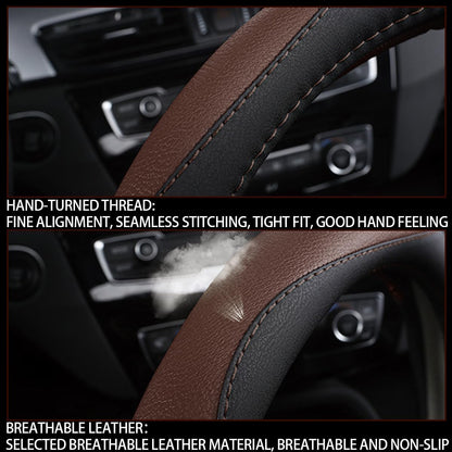 BESULEN 15 Inch Steering Wheel Cover Soft Leather Protector Black/Coffee