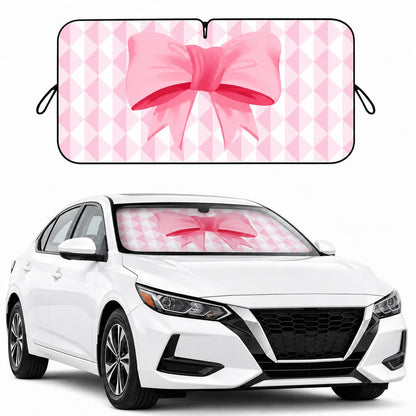 Car Windshield Sun Shade, Universal Fit Midsized Sedan SUV, Cute Pink