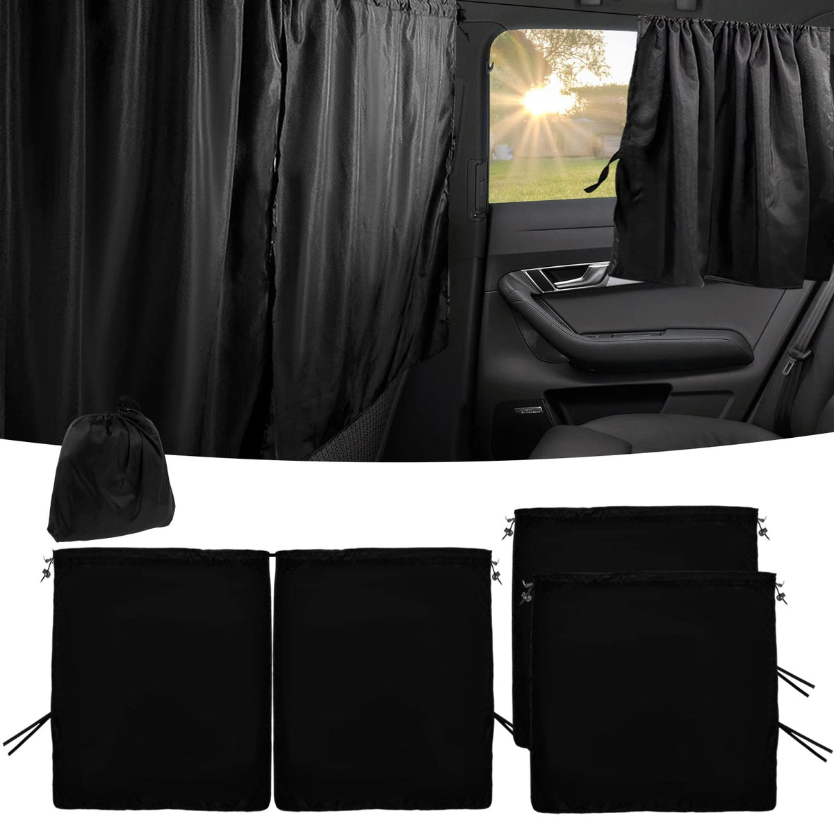 Car Privacy Curtains for Windows - 3Pcs Blackout Car Divider Curtain and Side Window Shades, Light Blocking Rear Seat Cover for Camping Sleeping Nap, Universal Fit Sedan SUV Truck