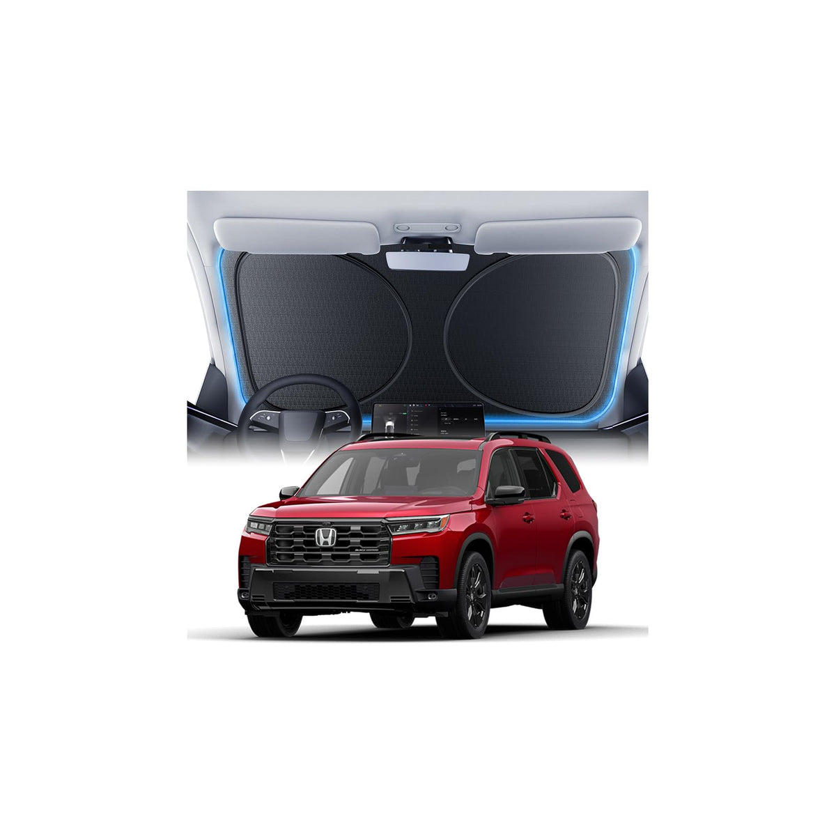 Windshield Sun Shade for Honda CR-V 2000-2026, 100% UV Block & Heat Insulation, Custom Fit Sunshade, Foldable Car Sunshade with Storage Bag, Summer Car Accessory