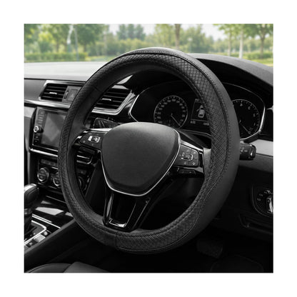 Car Steering Wheel Cover, 15 Inch Anti-Slip Breathable Leather Auto Steering Wheel Protector, Full Surround Soft Steering Wheel Cover for Men Women, Car Interior Accessories (Black & Purple)
