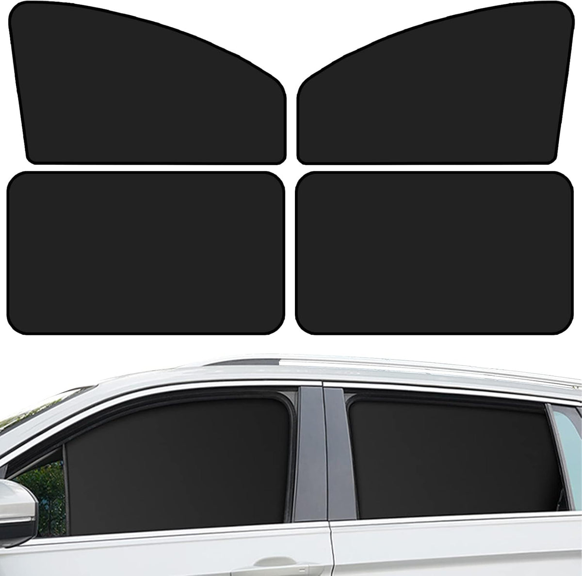 QUICTO Car Window Sun Shades, Universal Interior Accessories - Double-Sided Black (4pcs)