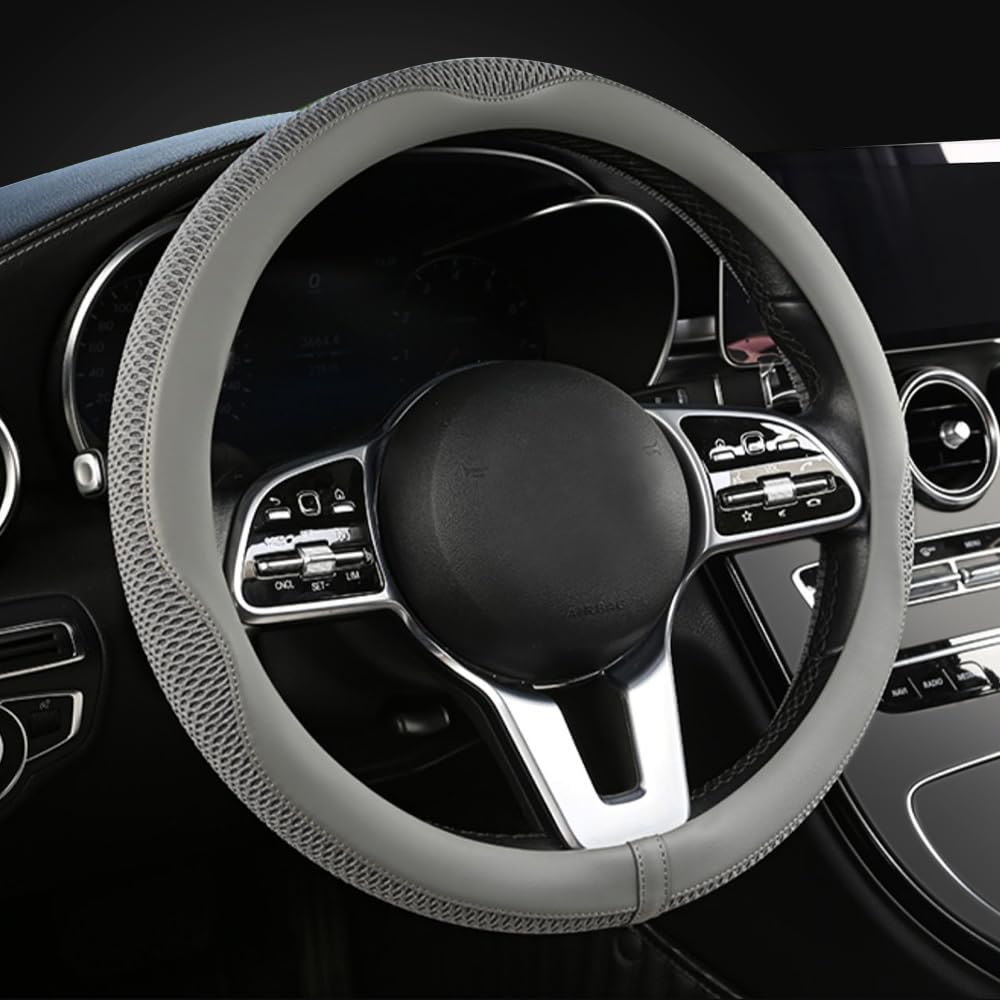 LKWLIKEI Car Steering Wheel Cover, Universal 15 inch, The Latest Microfiber Leather Breathable Technology Fabric, Non-Slip, Comfortable, Warm in Winter and Cool in Summer, Blue