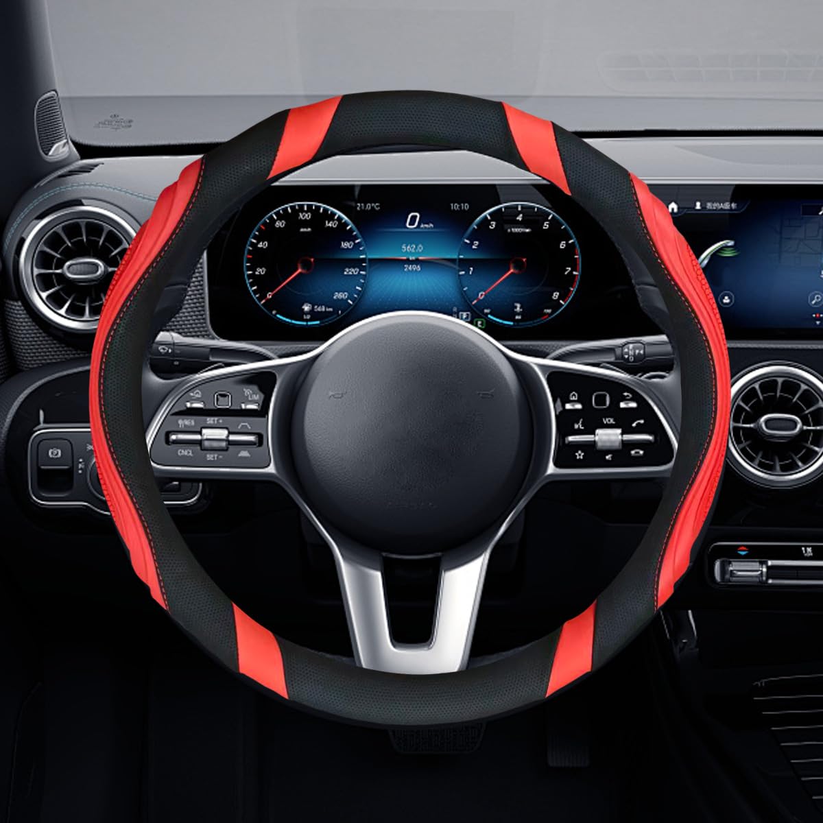Car Steering Wheel Cover, 15 Inch Leather Anti-Slip Breathable Automotive Steering Wheel Protector, Universal Heat Resistant Vehicle Interior Accessories Cars, SUVs, Trucks(Blue)