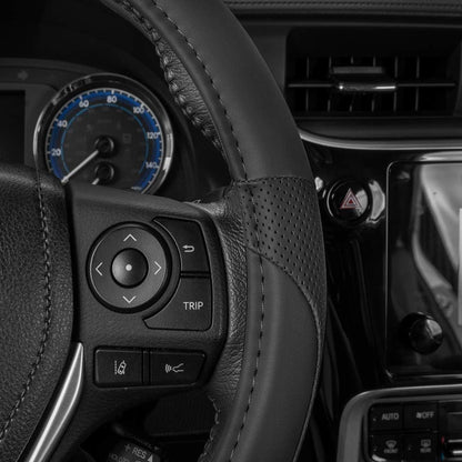 Motor Trend Perforated Microfiber Leather Steering Wheel Cover for Cars Trucks SUVs Vans, Sporty Racing Improved Grip Anti-Fatigue Ergonomic Design, Airbag Compatible - Fits Standard 15" Inch - Black