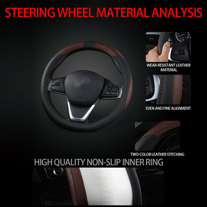 BESULEN 15 Inch Steering Wheel Cover Soft Leather Protector Black/Coffee